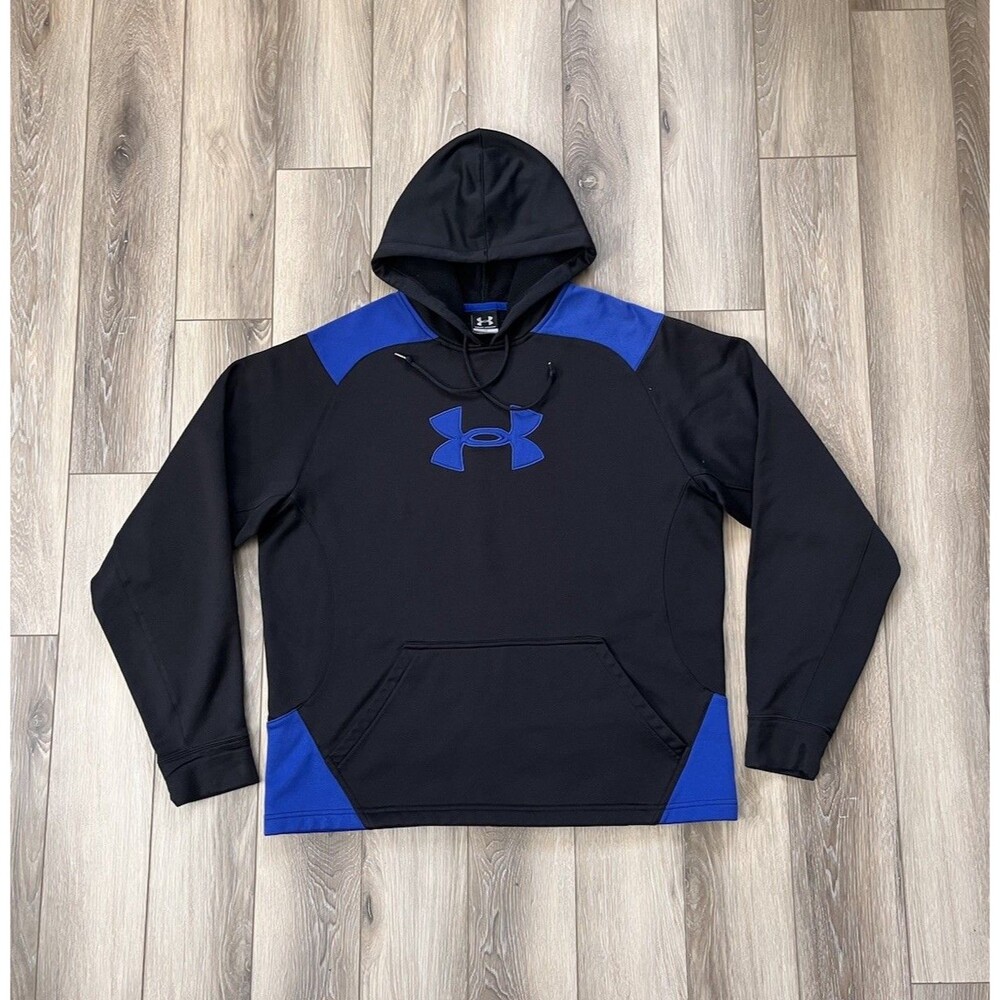 Under Armour Hoodie Mens Sz M Colorblock Hustle Fleece Pullover Sweatshirt Black